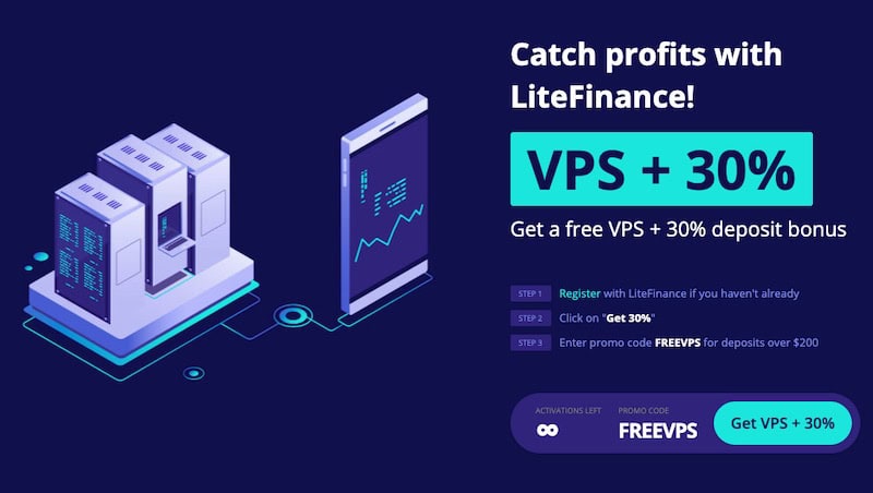 LiteFinance Free VPS + 30% Bonus